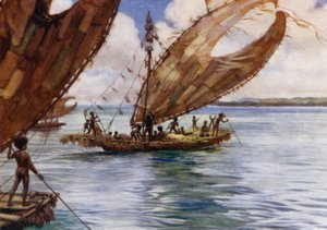 Duże kajaki handlowe, Nowa Gwinea Brytyjska (kolor lito) autorstwa Norman Hardy