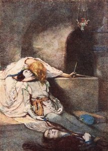 Romeo i Julia, akt V, scena 3, ilustracja z „Opowieści z Szekspira” Charlesa i Mary Lamb
