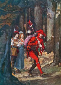 Rosalind i Celia w lesie Arden. Jak wam się podoba - Akt II, Scena 4 (kolorowa litografia)