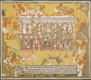 Budowa katafalku, Grobowiec Ipuy, ok. 1930 r. 1279-1213 pne (tempera na papierze) autorstwa Norman de Garis Davies
