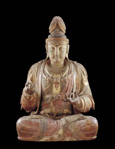 Bodhisattwa Guanyin (drewno, zaprawa, pigmenty mineralne i złoto)