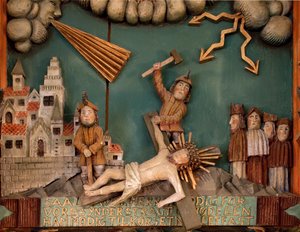 Jezus przybity do krzyża, fragment ołtarza