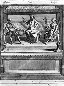 Woden, Thor i Friga, 1670-1680 autorstwa Norwegian School
