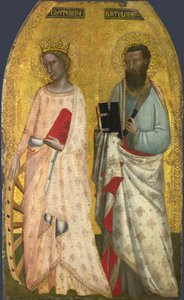 Święci Katarzyna i Bartłomiej, ok. 1350 (tempera jajowa na drewnie) autorstwa Nuzi Allegretto and Ghissi Francescuccio (fl.1345 74)