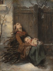 Uboga martwa matka trzymająca śpiące dziecko w zimie