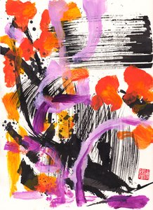Bach Encounter Floral Ink Abstrakcja, 2021 (tusz i kolor na papierze Xuan) autorstwa Odilia W. Y. Fu