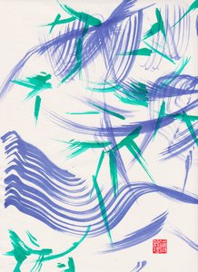 Zen Green Bamboo Abstraction 1, 2020 (akryl na papierze Xuan) autorstwa Odilia W. Y. Fu