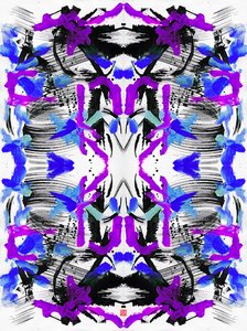Zen Ink Blue Purple Floral Pattern, 2023 (akryl na papierze, cyfrowo) autorstwa Odilia W. Y. Fu