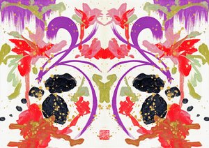 Zen Orange Purple Flowers 1, 2021 (akryl na płótnie, cyfrowo) autorstwa Odilia W. Y. Fu