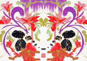 Zen Orange Purple Flowers 2, 2021 (akryl na płótnie, cyfrowo) autorstwa Odilia W. Y. Fu