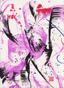 Zen Purple Lullaby Ink Abstrakcja 1, 2020 (tusz i kolor na papierze Xuan) autorstwa Odilia W. Y. Fu
