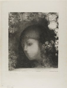 Głowa dziecka z kwiatami autorstwa Odilon Redon