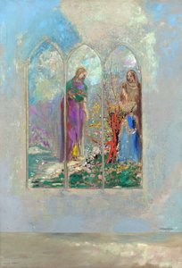 Nabożeństwo przed czerwonym krzakiem - Nabożeństwo w pobliżu czerwonego krzaka - Obraz Odilona Redona (1840-1916) autorstwa Odilon Redon