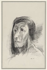 Głowa otoczona czarnymi włosami z szeroko otwartymi oczami autorstwa Odilon Redon