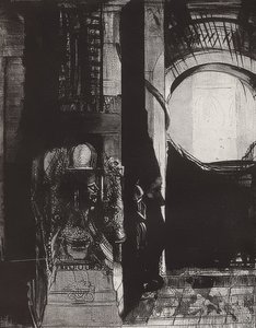 A wszędzie są bazaltowe kolumny? Światło pada z podziemi, Blatt 3 der Folge La Tentation de Saint-Antoine. 1896 autorstwa Odilon Redon