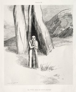Hołd dla Goi: szaleniec w ponurym krajobrazie, 1885. autorstwa Odilon Redon