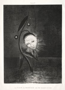 Hołd dla Goi: Kwiat bagienny, smutna ludzka głowa, 1885. autorstwa Odilon Redon
