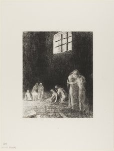 W cieniu są ludzie, płaczący i modlący się, otoczony przez innych, którzy ich napominają, płyta 6 z 24 autorstwa Odilon Redon