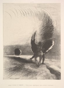 W cieniu skrzydła wgryzienie czarnego stworzenia, 1891. autorstwa Odilon Redon
