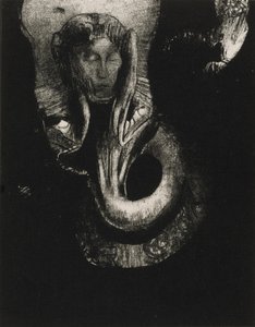Oannes: „Ja, pierwsza świadomość w Chaosie, powstałem z otchłani, aby zatwardzić materię, określić formy”, płyta 14 z „Kuszenia św. Antoniego” (seria III) autorstwa Odilon Redon