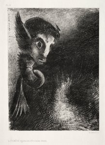 Chimera patrzyła na wszystko ze strachem autorstwa Odilon Redon