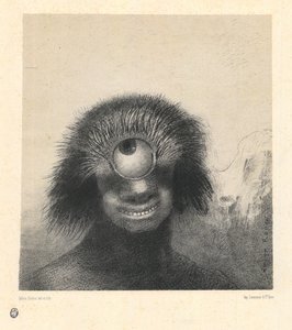 Zniekształcony polip unosił się na brzegach, rodzaj uśmiechniętych i ohydnych cyklopów, z serii „Les Origines” autorstwa Odilon Redon