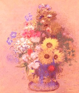 Wazon z kwiatami (pastel na płycie) autorstwa Odilon Redon
