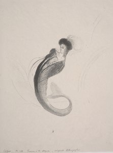 Kobieta w toczku i ogonie syreny autorstwa Odilon Redon