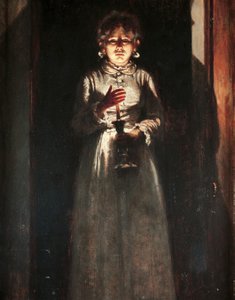 Kobieta ze świecą, Odoardo Borrani (1833-1905), olej na desce, 38,5x25,5 cm