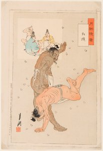 Walka zapaśników sumo. Rycina Ogaty Gekko (1859-1920) autorstwa Ogata Gekko