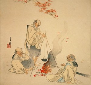 Sake do picia pod klonem, ok. 1890-1900 (kolorowy drzeworyt)