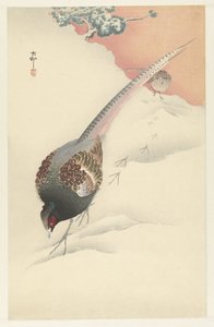 Para bażantów na śniegu autorstwa Ohara Koson