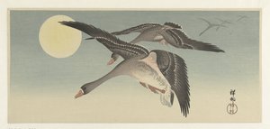Gęsi w pełni księżyca autorstwa Ohara Koson