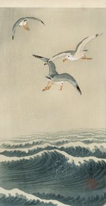 Mewy na morzu autorstwa Ohara Koson