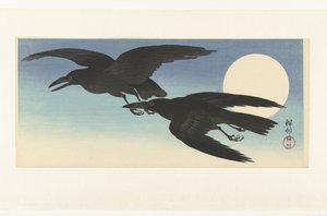 Pianie w pełni księżyca autorstwa Ohara Koson