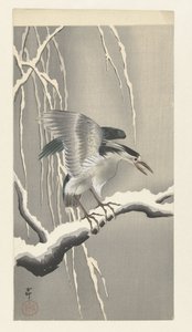 Kwak na śnieżnej gałęzi autorstwa Ohara Koson