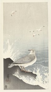 Mewa na skale autorstwa Ohara Koson