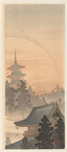 Pagoda i tęcza autorstwa Ohara Koson