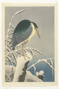 Czapla w śniegu autorstwa Ohara Koson