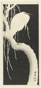 Czapla w śniegu autorstwa Ohara Koson