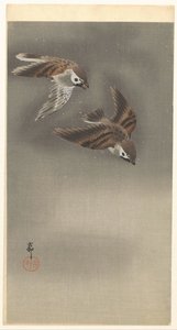 Wróble pierścieniowe w śniegu autorstwa Ohara Koson