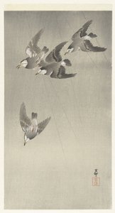 Szpak w deszczu autorstwa Ohara Koson