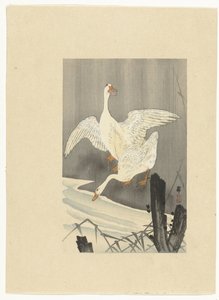 Dwie gęsi nad rzeką autorstwa Ohara Koson