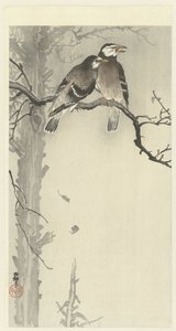 Dwa szare szpaki autorstwa Ohara Koson