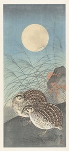 Dwie przepiórki w pełni księżyca. autorstwa Ohara Koson