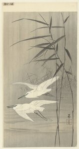 Dwie czaple w locie autorstwa Ohara Koson