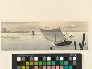Łodzie rybackie w pełni księżyca autorstwa Ohara Koson