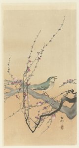 Ptak śpiewający i kwiat śliwy. autorstwa Ohara Koson