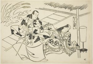 Courting Komachi (Kayoi Komachi), z serii Słynne sceny z japońskich sztuk lalkowych (Yamato irotake) autorstwa Okumura Masanobu
