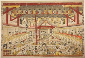 Scena Kabuki autorstwa Okumura Masanobu